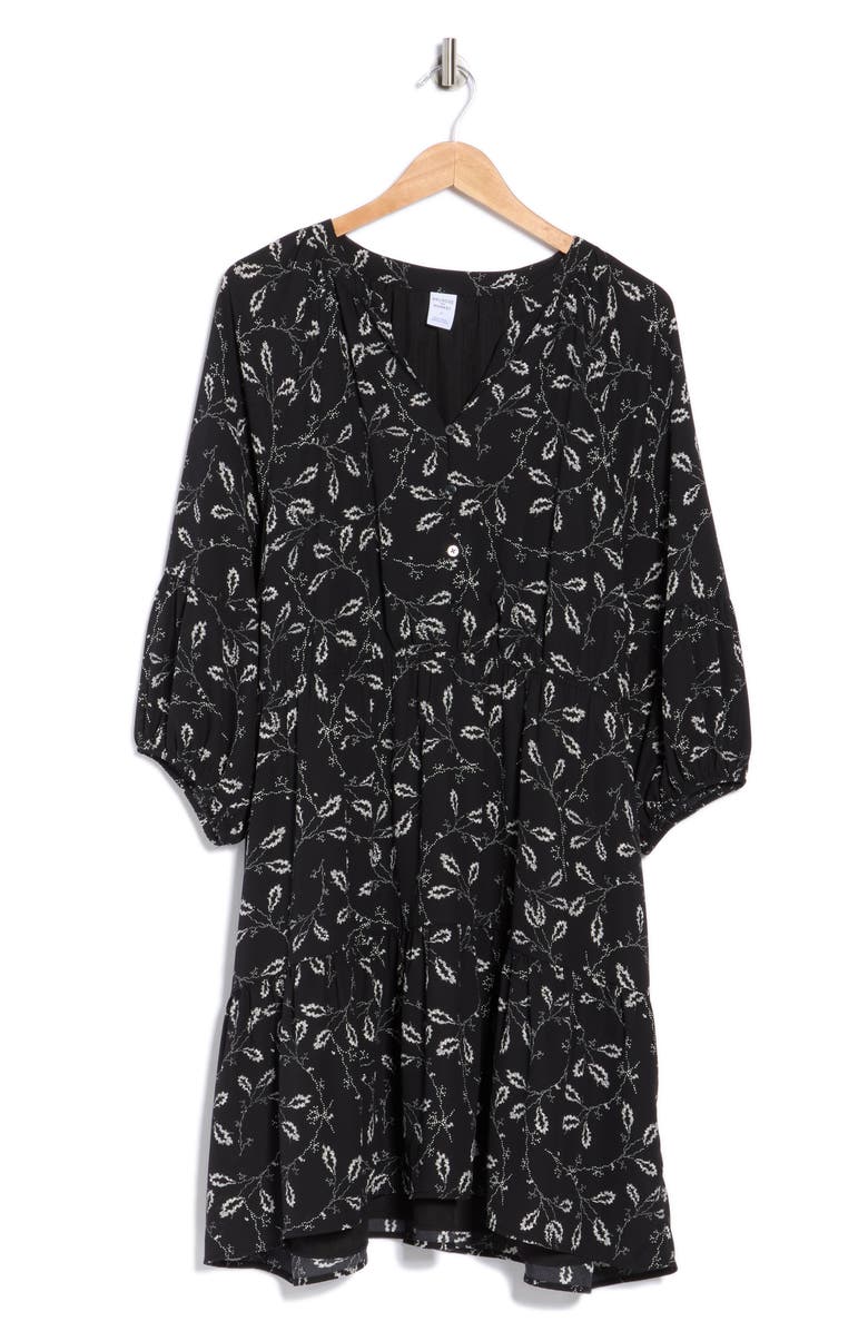 Melrose and Market Balloon Sleeve Fit & Flare Dress, Main, color, Black- Ivory Lace Stems