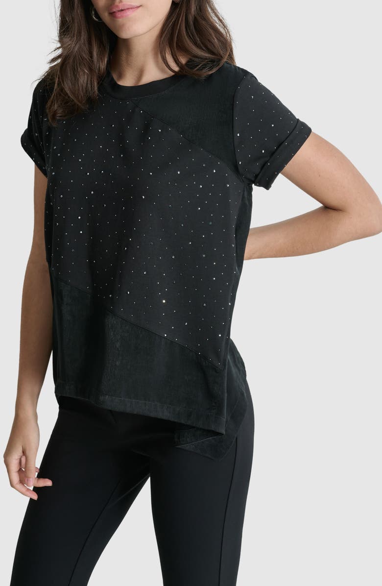 DKNY Studded Mixed Media T-Shirt, Alternate, color, 