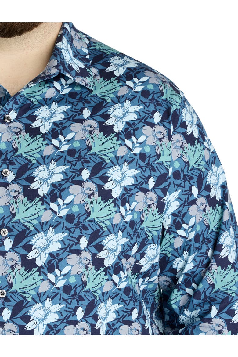 Big & Tall Floral Print Sport Shirt, Alternate, color, BLUE