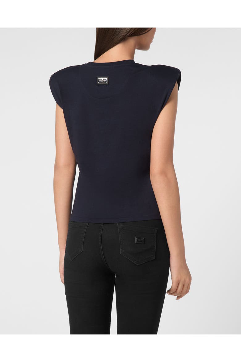 Tank Top Round Neck Piercing With Padded Shoulder Women, Alternate, color, navy
