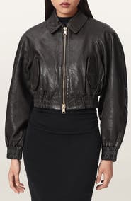 AllSaints Anouk Leather Crop Bomber Jacket