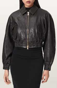 Anouk Leather Crop Bomber Jacket