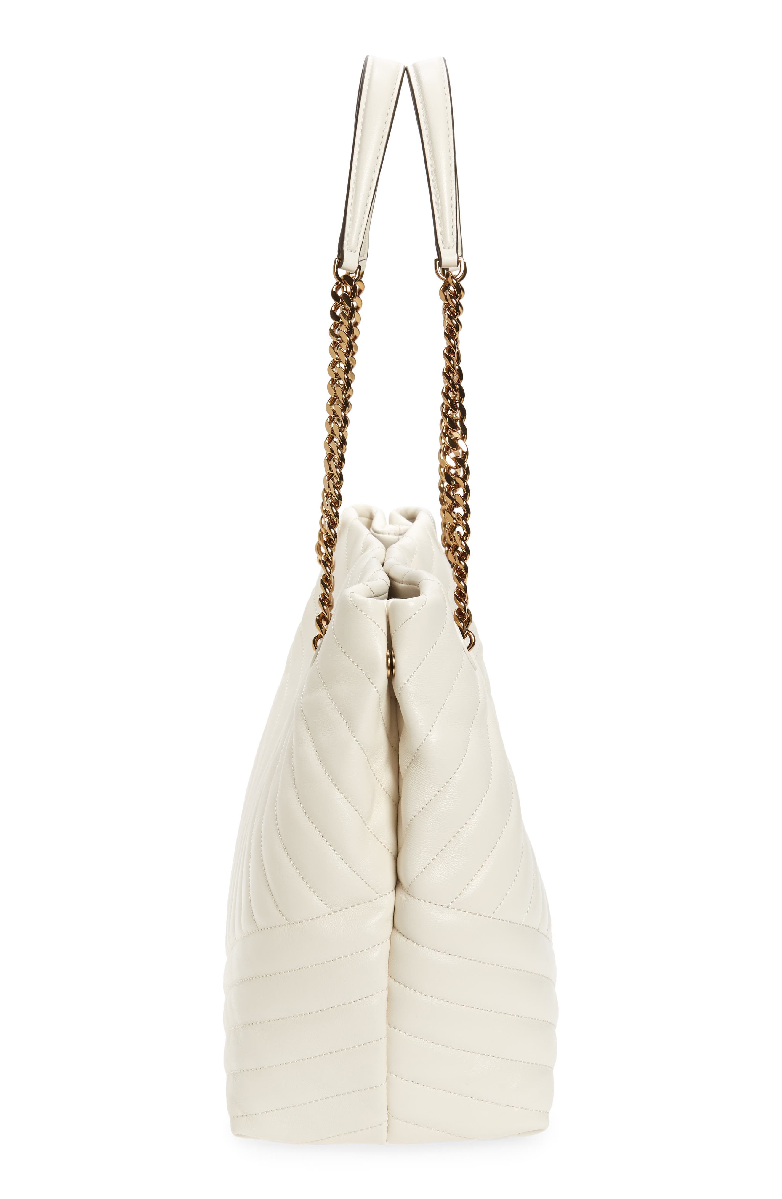 Kira Chevron Quilted Leather Tote, Alternate, color, NEW IVORY