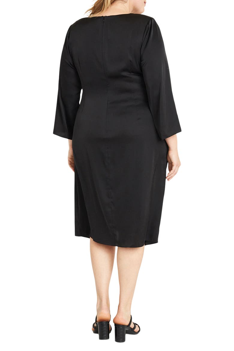 High Neck Long Sleeve Satin Faux Wrap Dress, Alternate, color, BLACK