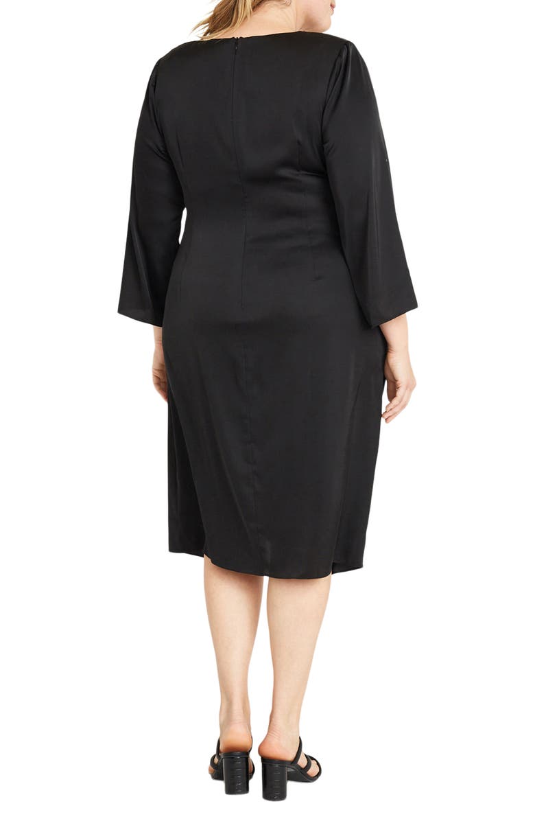 Donna Morgan High Neck Long Sleeve Satin Faux Wrap Dress, Alternate, color, Black