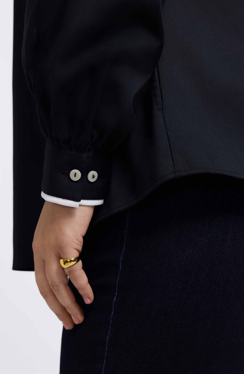 Foxcroft Daphne Contrast Piping Stretch Cotton Blend Pullover, Alternate, color, 