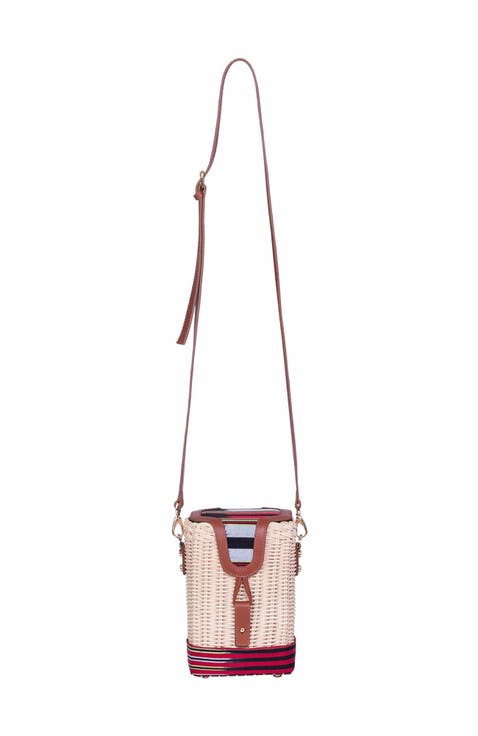 Leather & Woven Straw Crossbody Bag