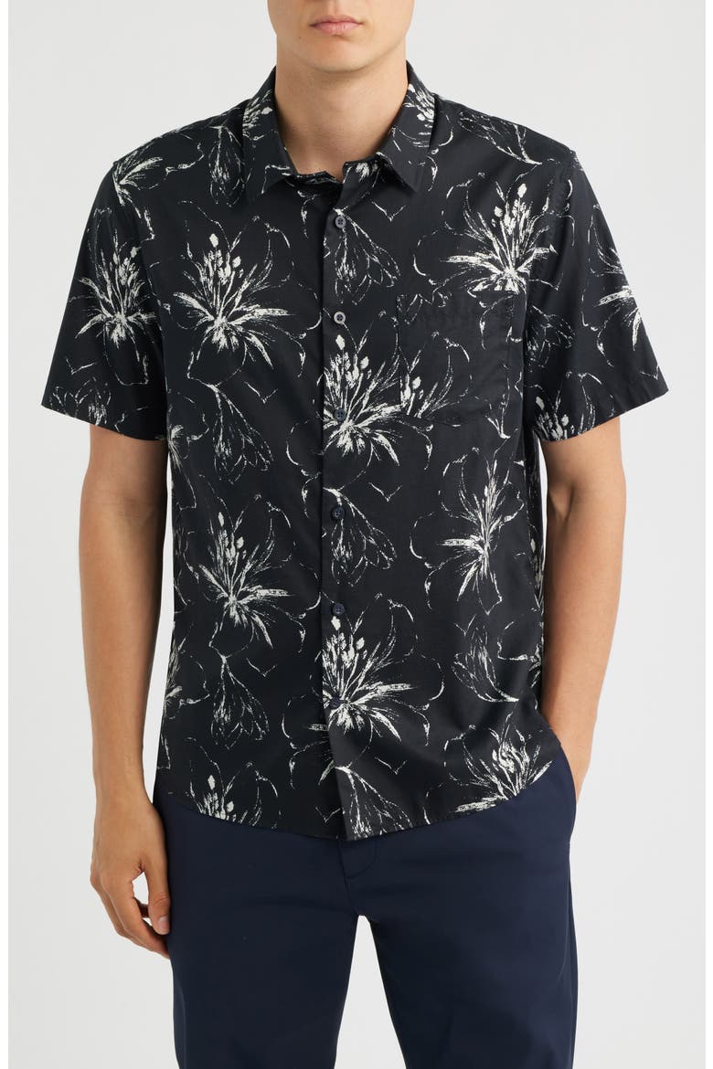 Dry Brush Floral Short Sleeve Button-Up Shirt, Main, color, COASTAL/ OPTIC WHITE