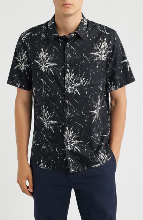 Dry Brush Floral Short Sleeve Button-Up Shirt