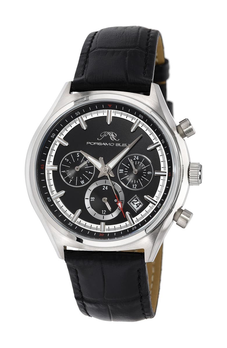 PORSAMO BLEU Men's Dylan Miyota Quartz Croc Embossed Leather Strap Watch, 41mm, Main, color, 