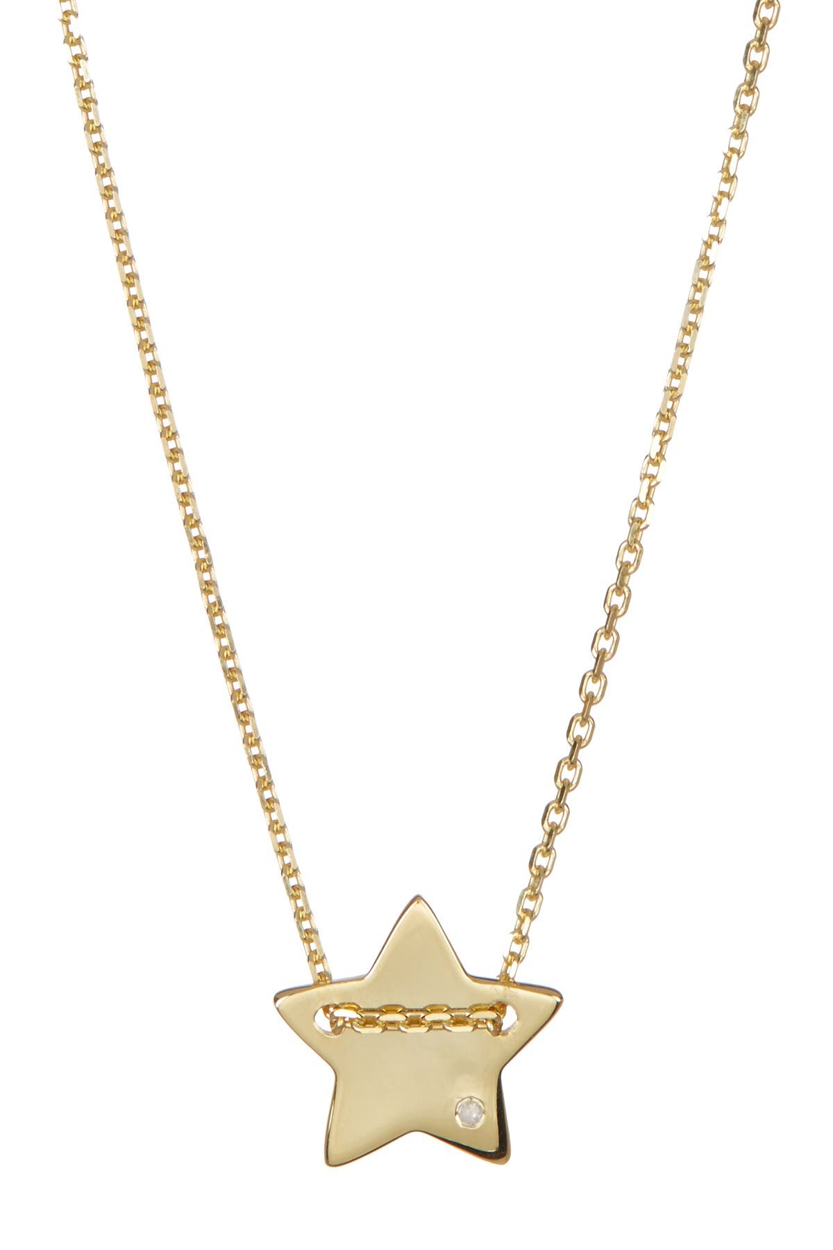 Adornia 14K Yellow Gold Plated Diamond Detail Star Charm Necklace - 0.01 ctw