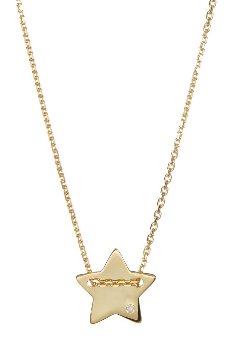 14K Yellow Gold Plated Diamond Detail Star Charm Necklace - 0.01 ctw, Main, color, YELLOW