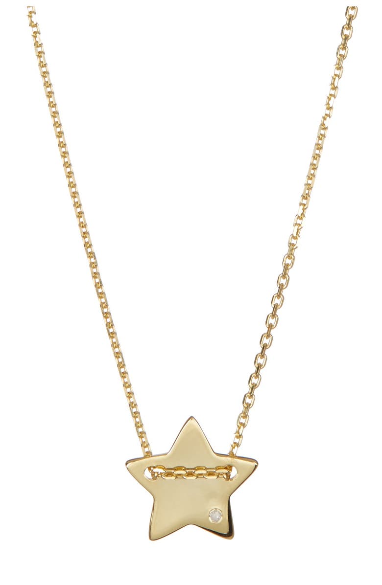 Adornia 14K Yellow Gold Plated Diamond Detail Star Charm Necklace - 0.01 ctw, Main, color, Yellow