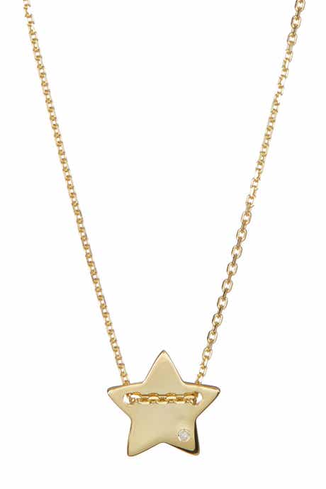 Adornia 14K Yellow Gold Plated Diamond Detail Star Charm Necklace - 0.01 ctw
