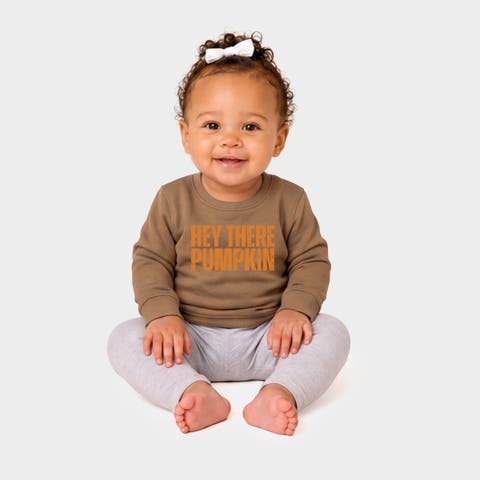 Hey There Pumpkin Distressed Infant Crew Fleece Sweatshirt