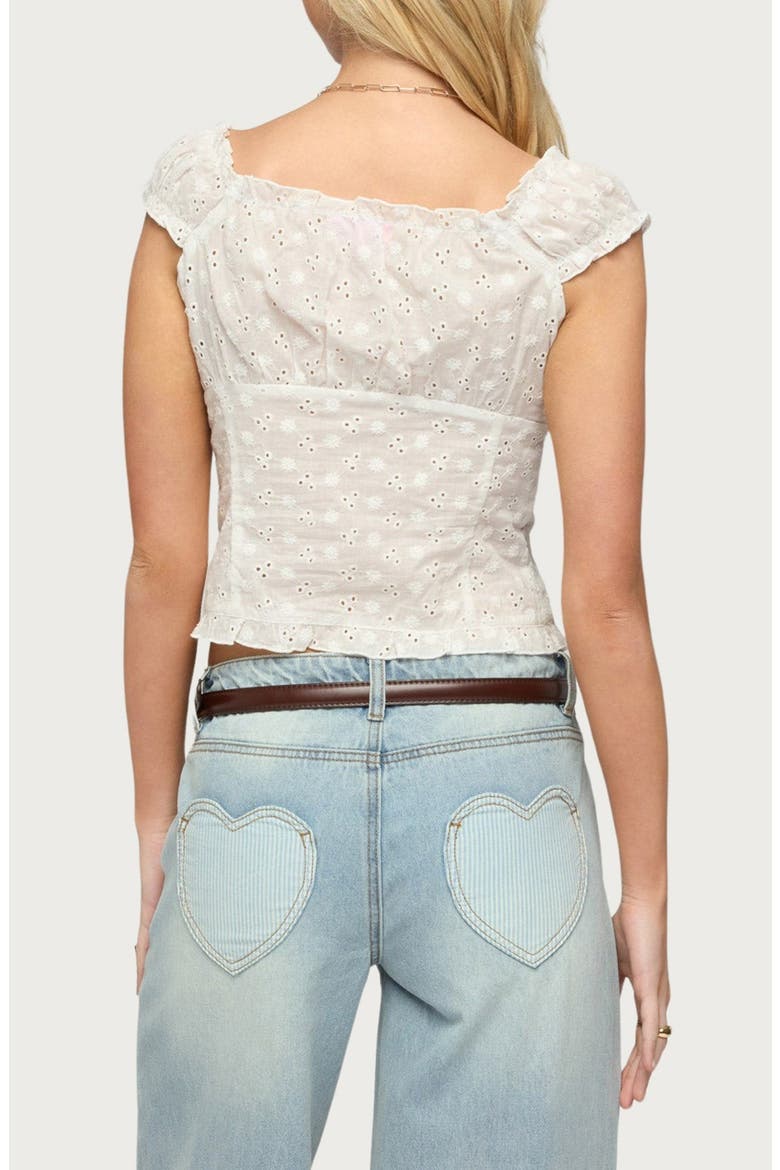 Dolsy Eyelet Button-Up Crop Top, Alternate, color, WHITE