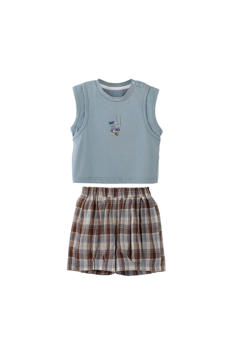 Fish Plaid Set, Main, color, Blue