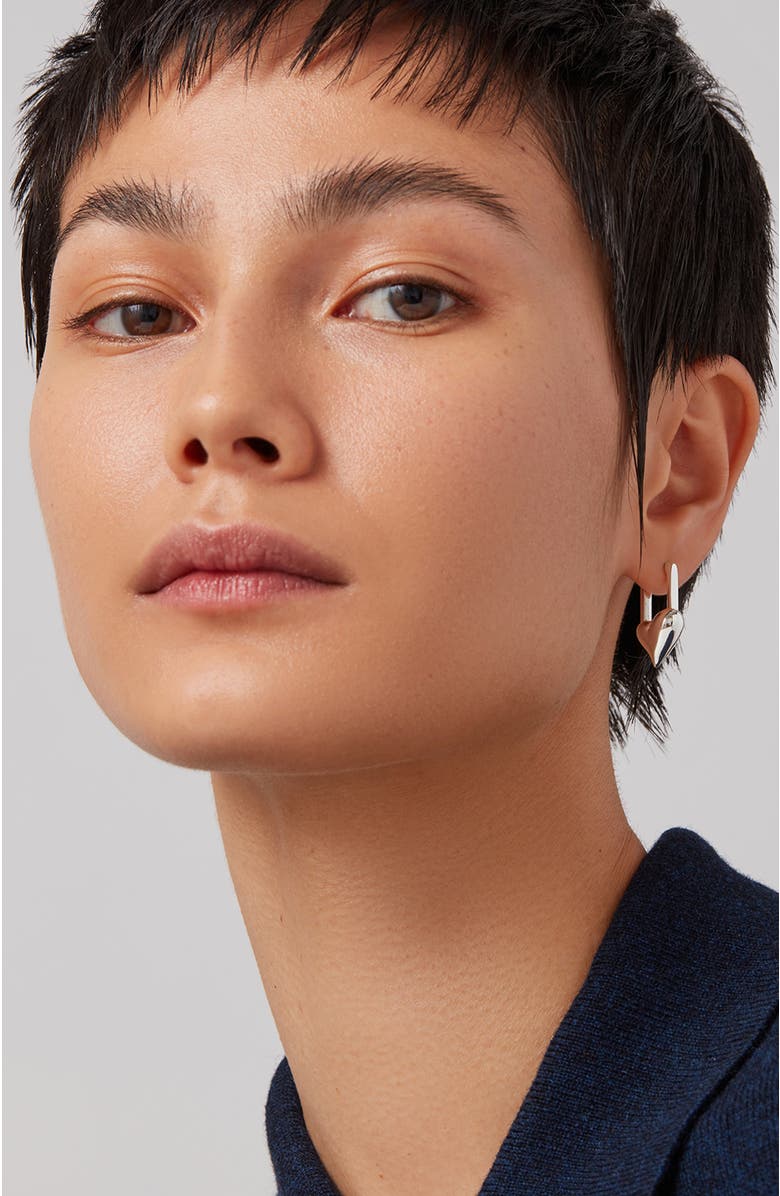 Jenny Bird Padlock Heart Huggie Hoop Earrings, Alternate, color, High Polish Silver