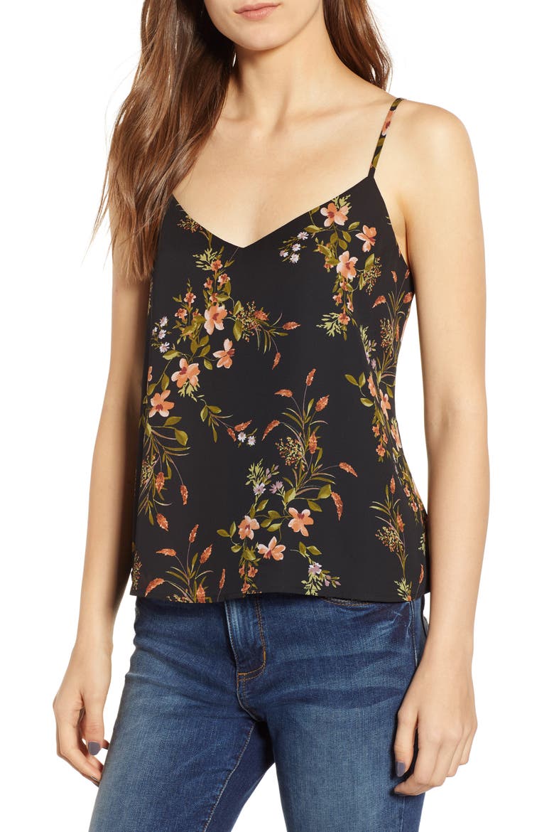 V-Neck Cami, Main, color, BLACK DUSTY FLORAL