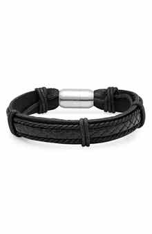 STEELTIME Men's Stainless Steel Charm & Braided Leather Bracelet