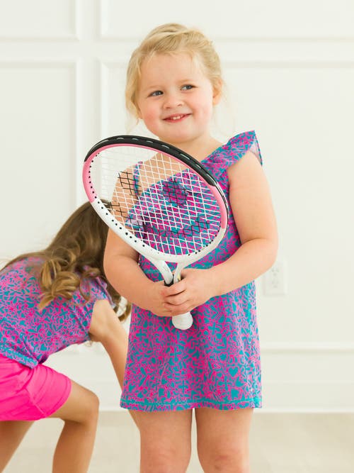 Shop Rufflebutts Girls Active Tennis Dress And Bike Short Set In Neon Glow