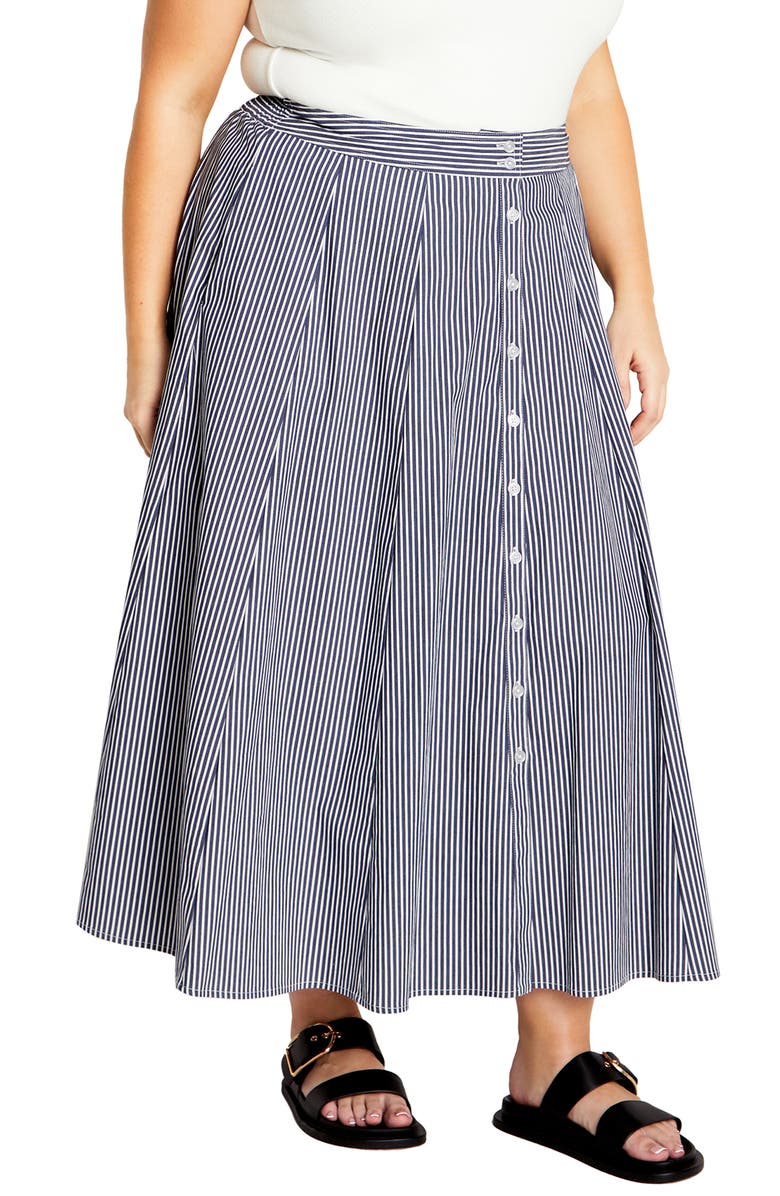 City Chic Stellar Stripe A-Line Maxi Skirt, Alternate, color, Navy Stripe