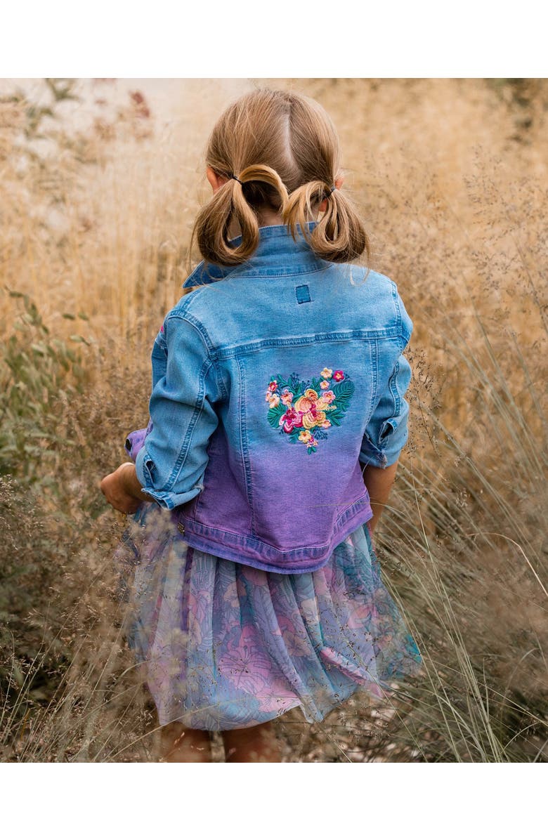 Deux par Deux Girl's Denim Jacket With Embroidery Floral Jeans Blue, Alternate, color,