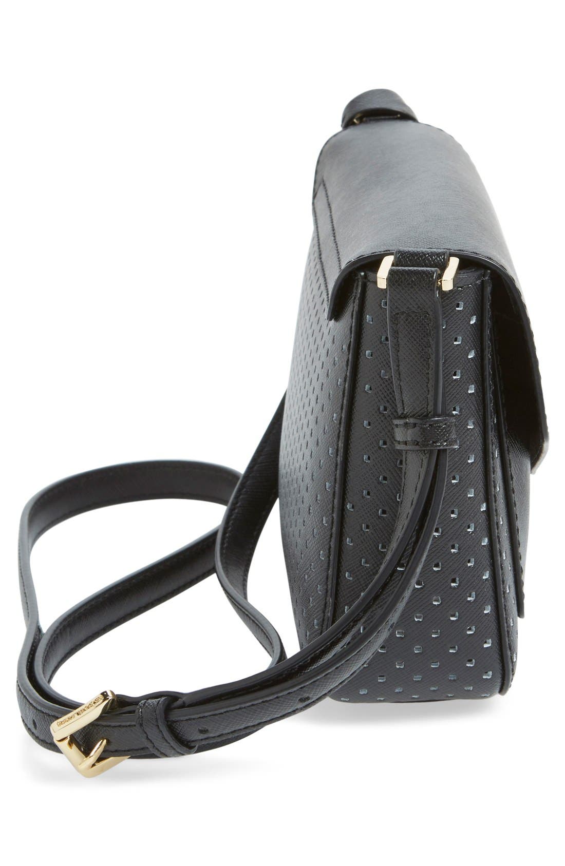 'Small Greenwich' Perforated Leather Crossbody Bag, Alternate, color, BLACK/ GOLD
