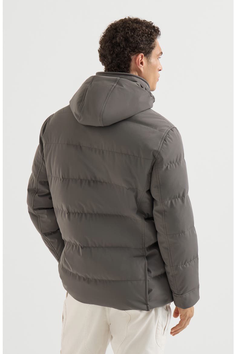 Stretch bonded nylon down parka with detachable hood, Alternate, color, Lead