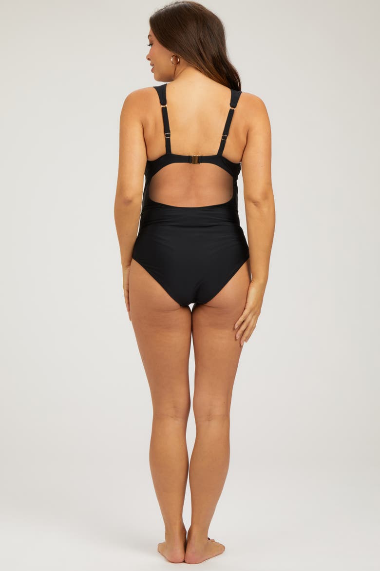 Crochet Accent Sleeveless One Piece Swimsuit, Alternate, color, Black