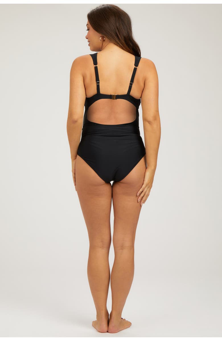 PinkBlush Crochet Accent Sleeveless One Piece Swimsuit, Alternate, color, Black