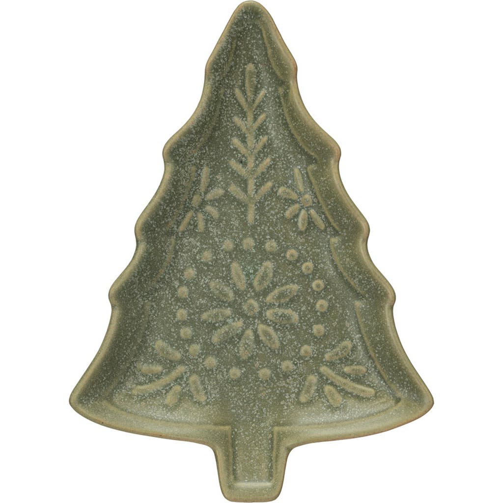 Creative Co-op Stoneware Tree Plate In Green