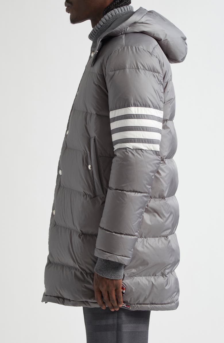 Thom Browne 4-Bar Down Hooded Coat, Alternate, color, Medium Grey