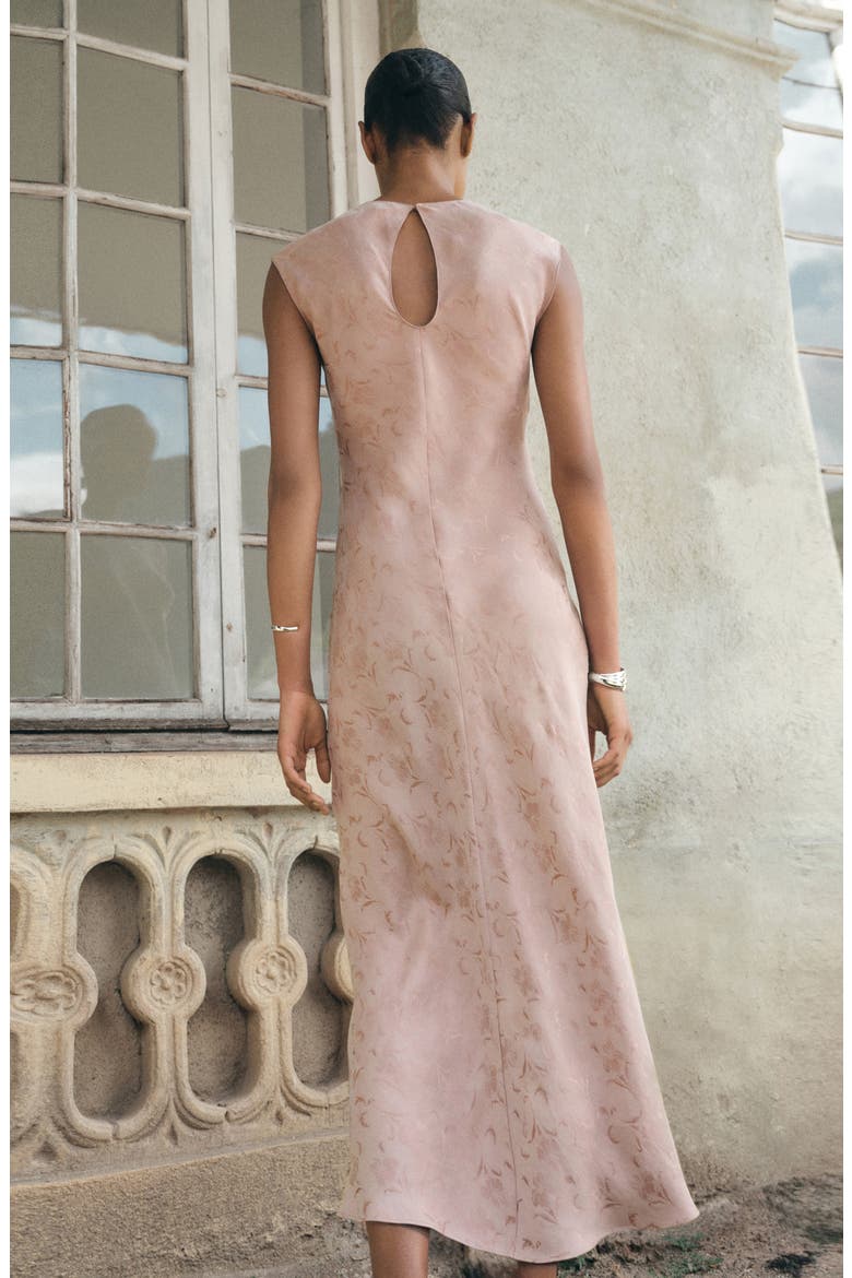 Satin Floral Jacquard Cap Sleeve Midi Dress, Alternate, color, PASTEL PINK