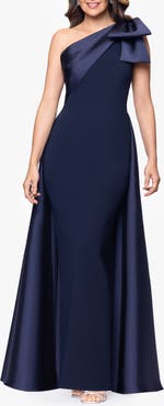 Betsy & Adam Bow One-Shoulder Mikado Gown