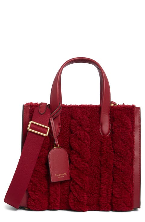 manhattan cable stitch genuine shearling tote bag