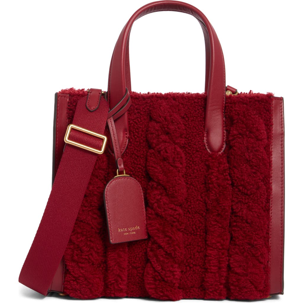 Kate Spade New York Manhattan Cable Stitch Genuine Shearling Tote Bag In Red