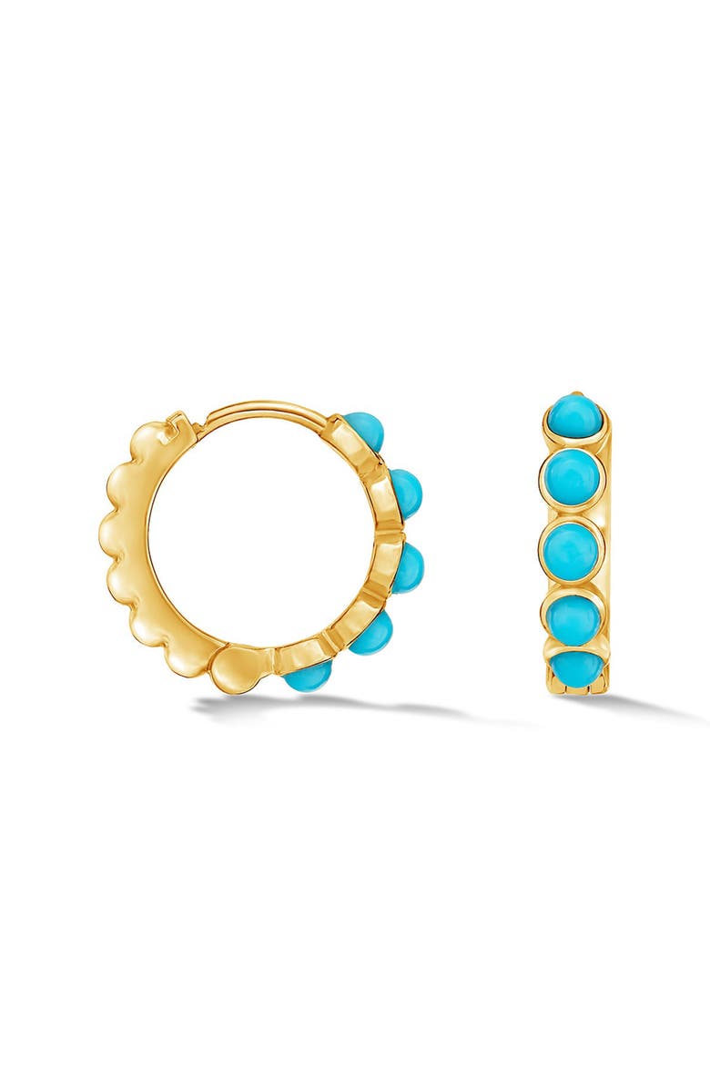 Dower & Hall Medium Azure Turquoise Huggie Hoops, Main, color, Yellow Gold Vermeil