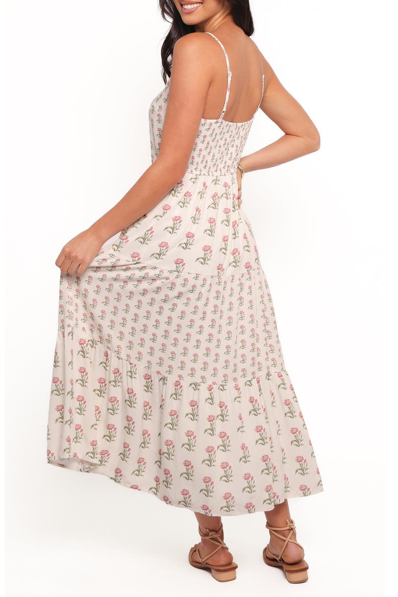 Echo Print Tiered Sleeveless Midi Dress, Alternate, color, WHITE/ PINK