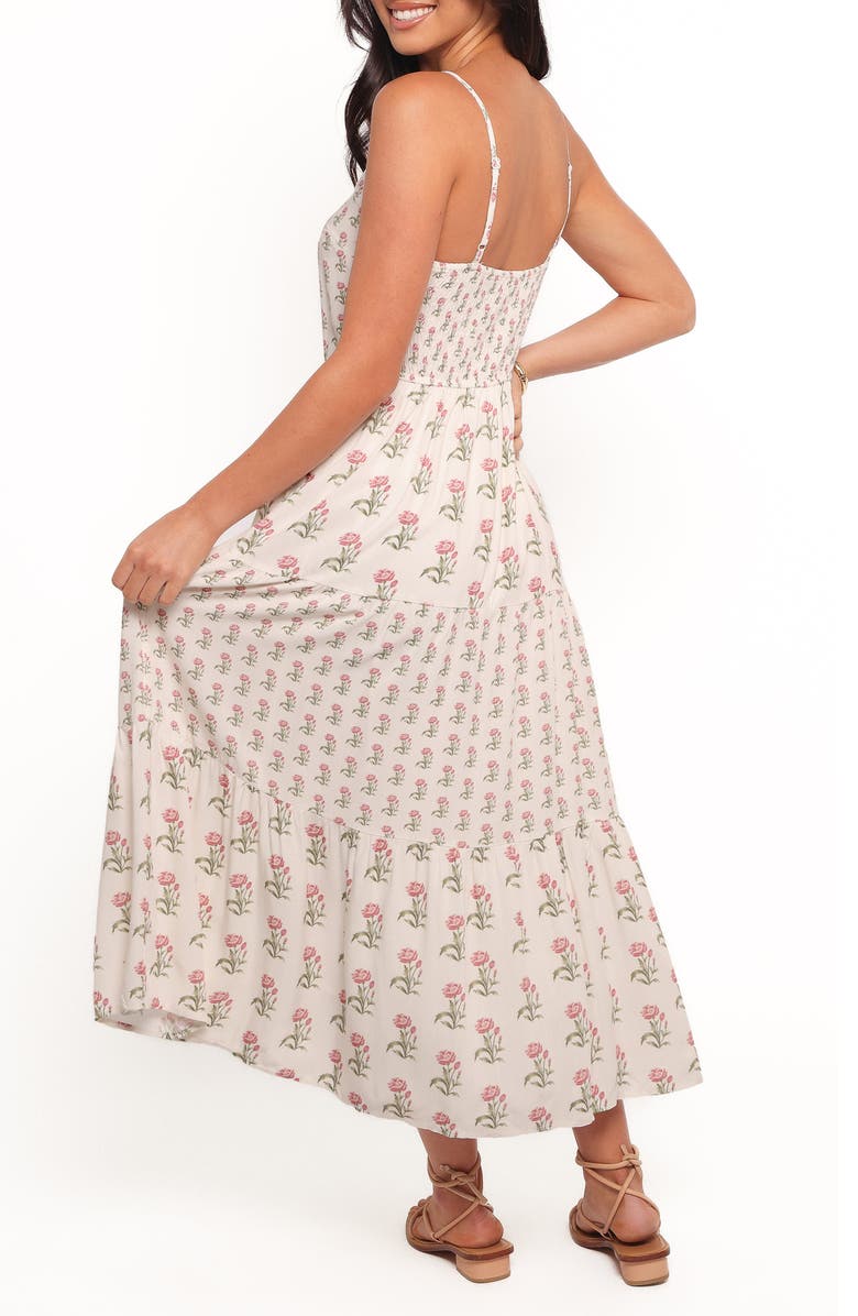 Petal & Pup Echo Print Tiered Sleeveless Midi Dress, Alternate, color, White/ Pink