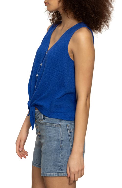 Sanctuary Vacation Textured Tie Front Button-up Tank In Cobalt