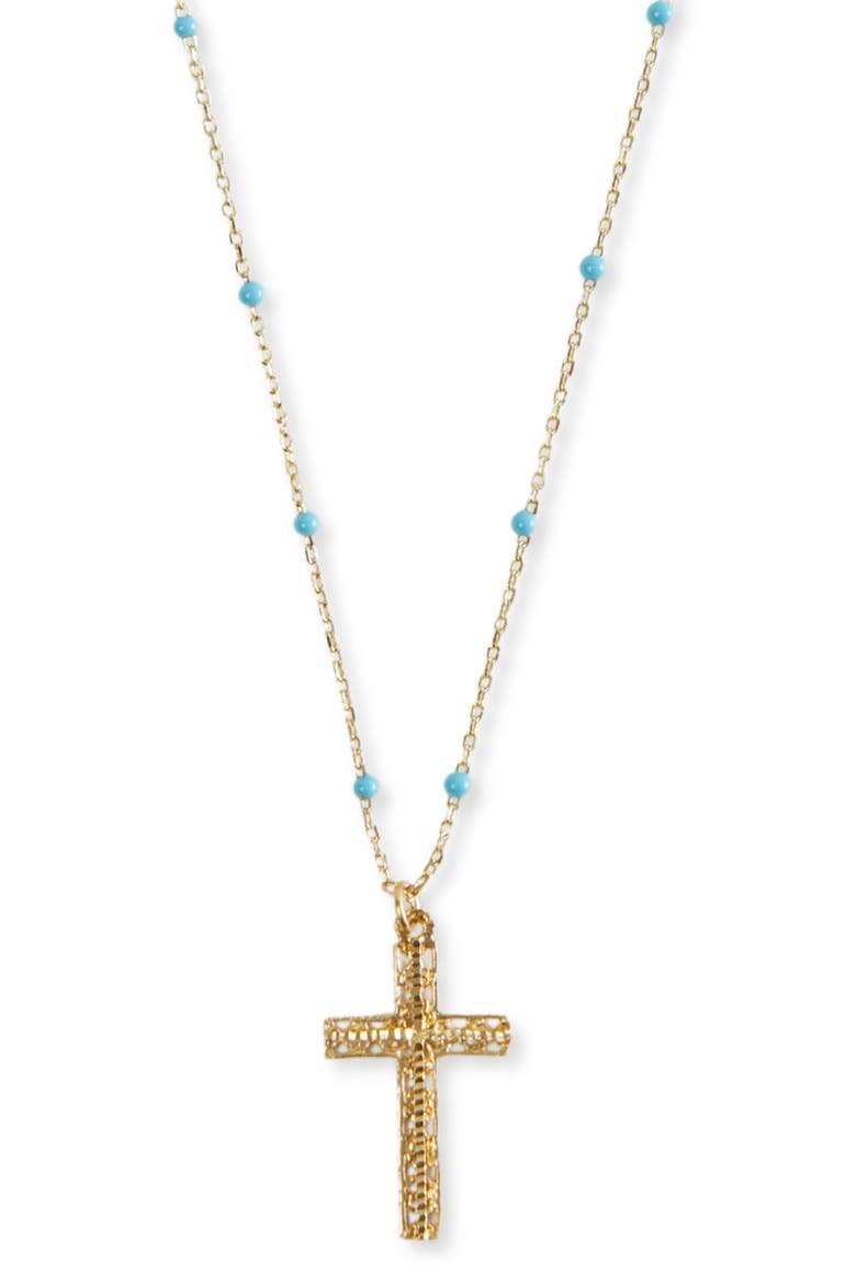 Turquoise Station Cross Pendant Necklace, Alternate, color, GOLD
