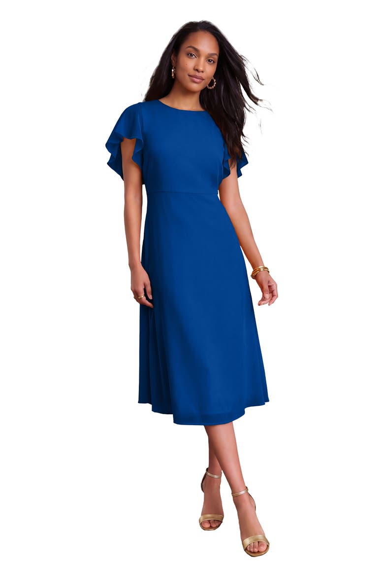 Georgette Fit And Flare Caplet Dress, Main, color, DARK SAPPHIRE