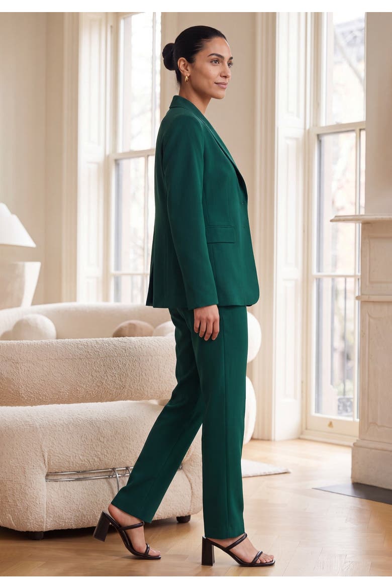 2-Piece Stretch Crepe Single-Breasted Pantsuit, Alternate, color, EMERALD GREEN
