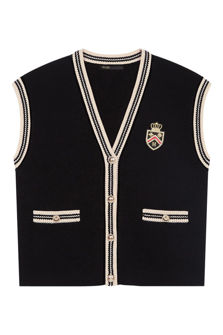 Marshalina College Cardigan Vest, Alternate, color, BLACK