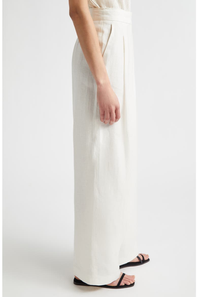 Pleated Straight Leg Linen Blend Trousers, Alternate, color, 00 IVORY