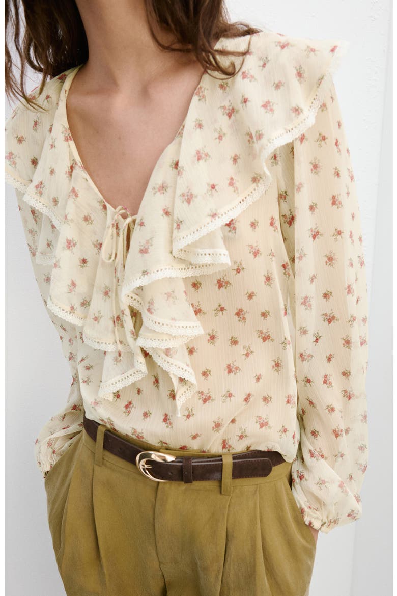 Ruffled Floral Top, Alternate, color, YELLOW