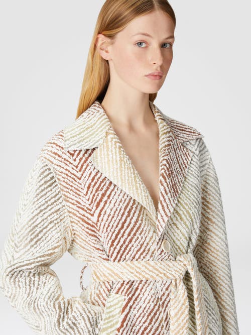 Missoni Single-breasted Coat In Fabric With 3d Zig Zag Pattern In White & Multicoloured