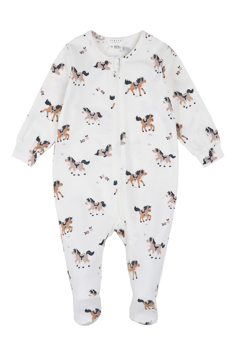 Kids' Horse Print Footed Sleeper, Main, color, OFF WHITE