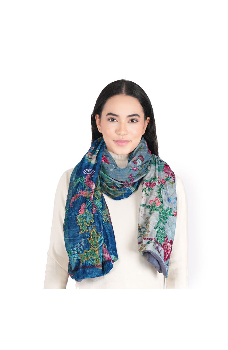 Vismaya Enchanted Garden Velvet Scarf, Alternate, color, Dusty Blue